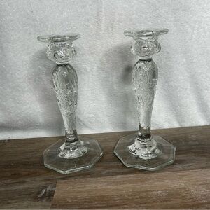Vintage Mckee Rock Crystal Clear Tall Candle Holders Candlestick set of 2
